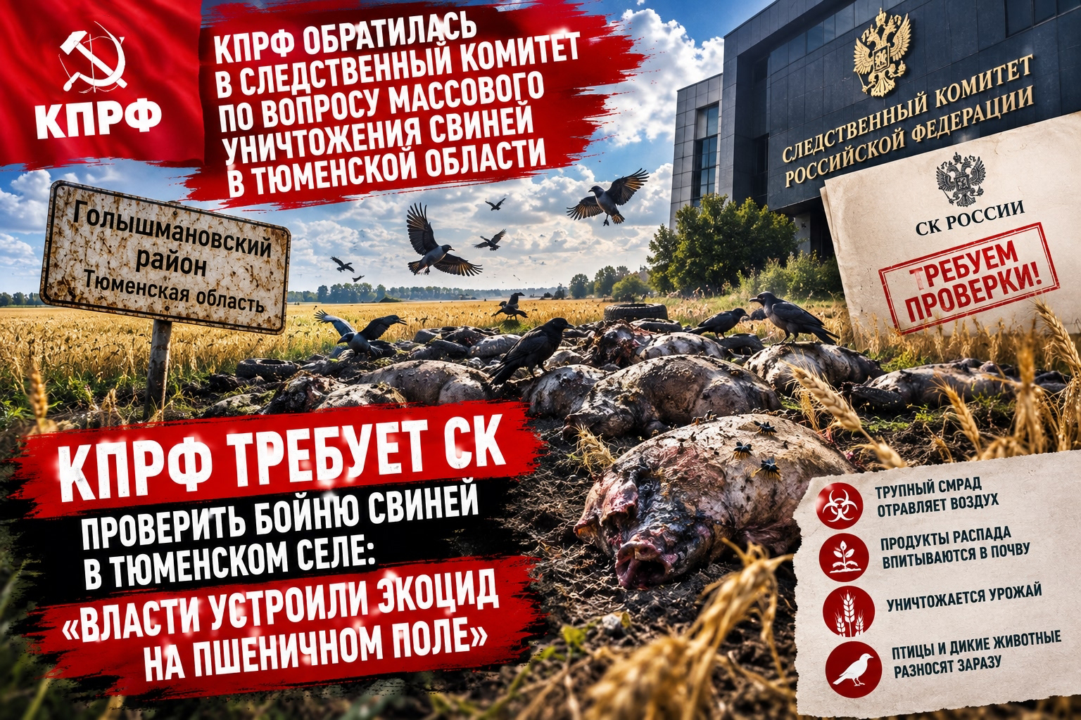 КПРФ обратилась в Следственный комитет по вопросу массового уничтожения свиней в Тюменской области